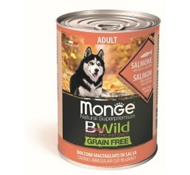 Monge Dog BWild GRAIN FREE беззерновые консервы из лосося с тыквой и кабачками для взрослых собак всех пород 400г